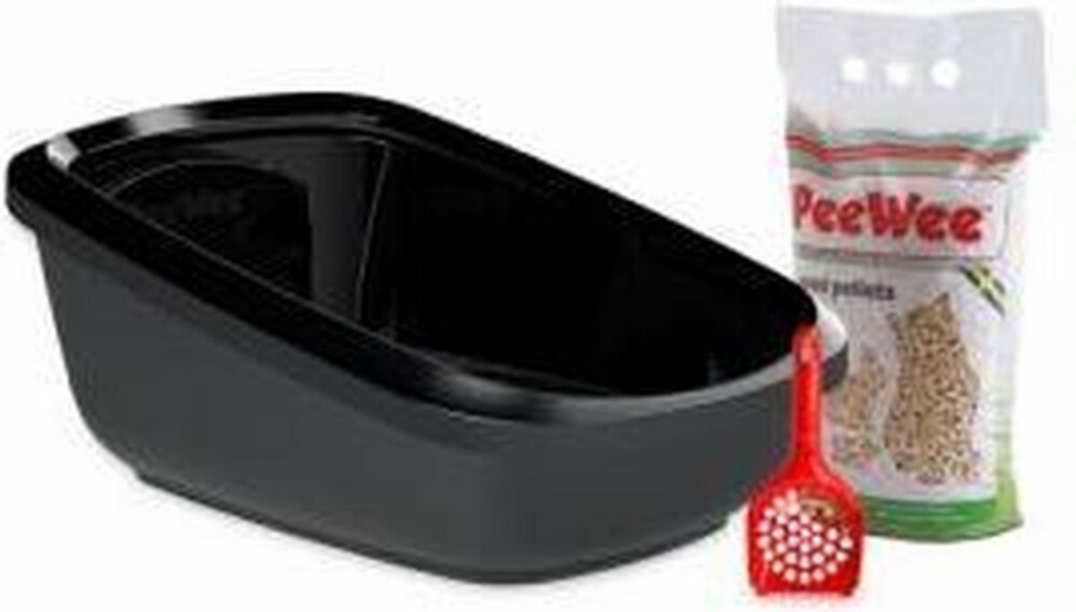 PeeWee EcoGranda XXL Kattenbak Startpakket Zwart/Antraciet - 665 x 485 x 28 cm