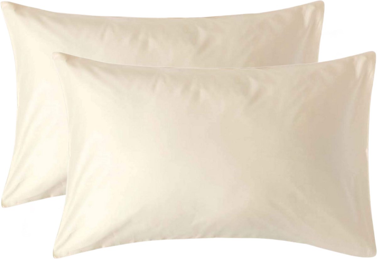 Homescapes Biologisch Kussensloop 50x75 cm – Set van 2 – Crème – 100% Egyptisch Katoen Satijn – Draaddichtheid 400