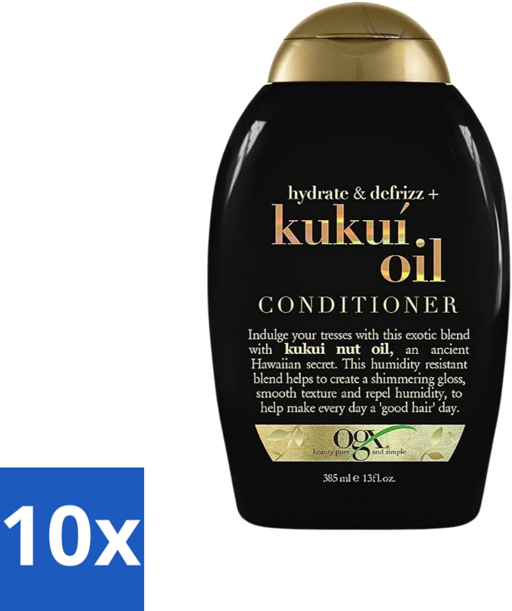 10 x OGX - Kukui Oil - Conditioner - Anti-Pluis - Hydraterend - 385 ml - Anti-pluis Conditioner - Kukui Oil Conditioner - Hydraterend Haarverzorging - Pluisvrij Haar - Krulcontrole