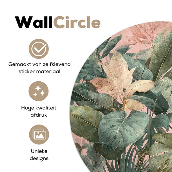 WallCircle® - Papier peint cercle 50x50 cm - Stickers muraux Composition de feuilles - Vert - Rose - Cercle mural salon - Cercle mural chambre - Décoration de chambre autocollante - Accessoires de Décoration murale