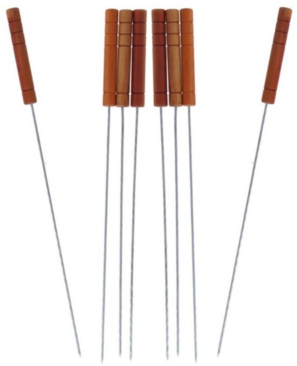 Gerimport Barbecue spiezen - BBQ vleespennen - 32x stuks - houten handvat - metaal - 32 cm