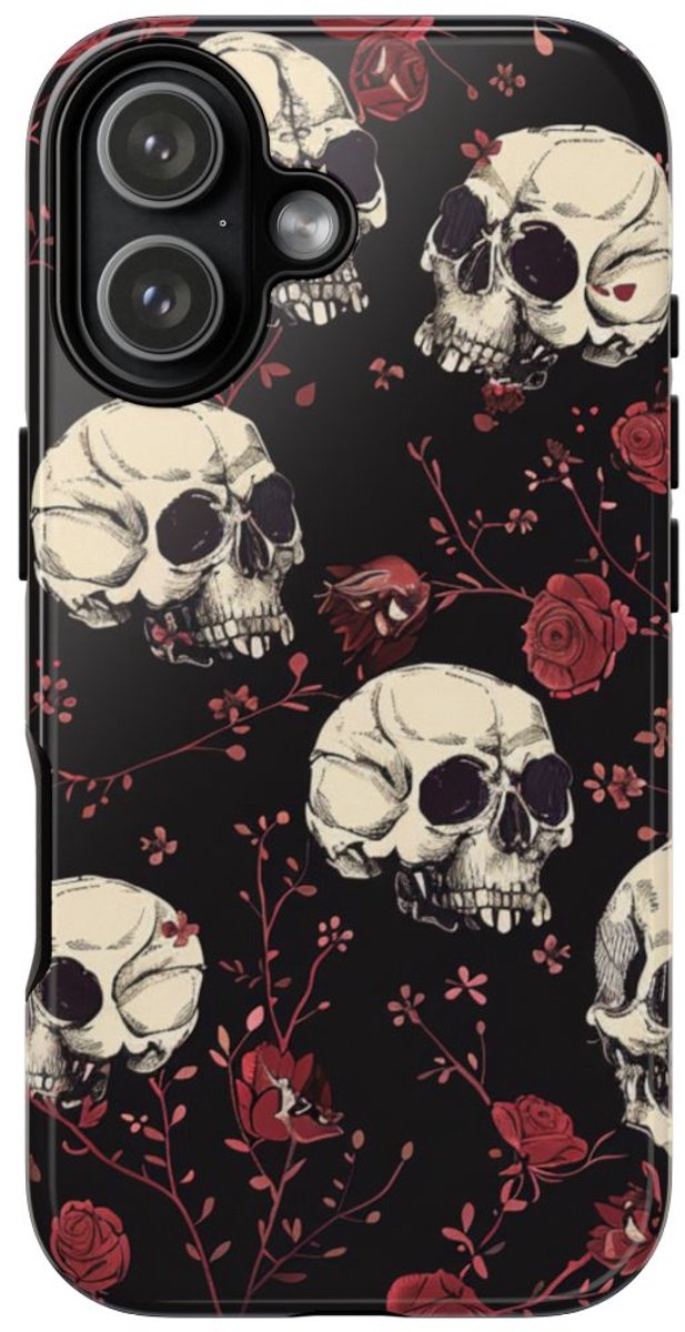 Schedels en Rode Rozenpatroon – Telefoonhoesje Geschikt voor iPhone 17