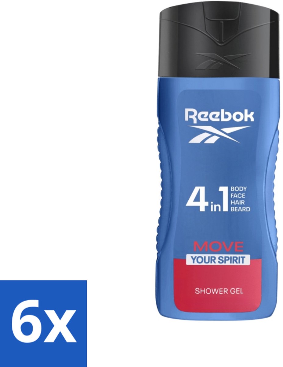 6 x Reebok - Move Your Spirit - Douchegel - 4 in 1 - 400 ml - 4-in-1 Douchegel - Douchegel Voor Lichaam - Douchegel Voor Gezicht - Douchegel Voor Haar - Douchegel Voor Scheerschuim