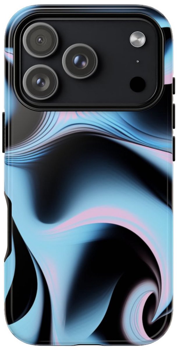 Blauw-Roze Abstracte Swirl – Glanzend Stevig Hoesje Geschikt voor iPhone 17 Pro