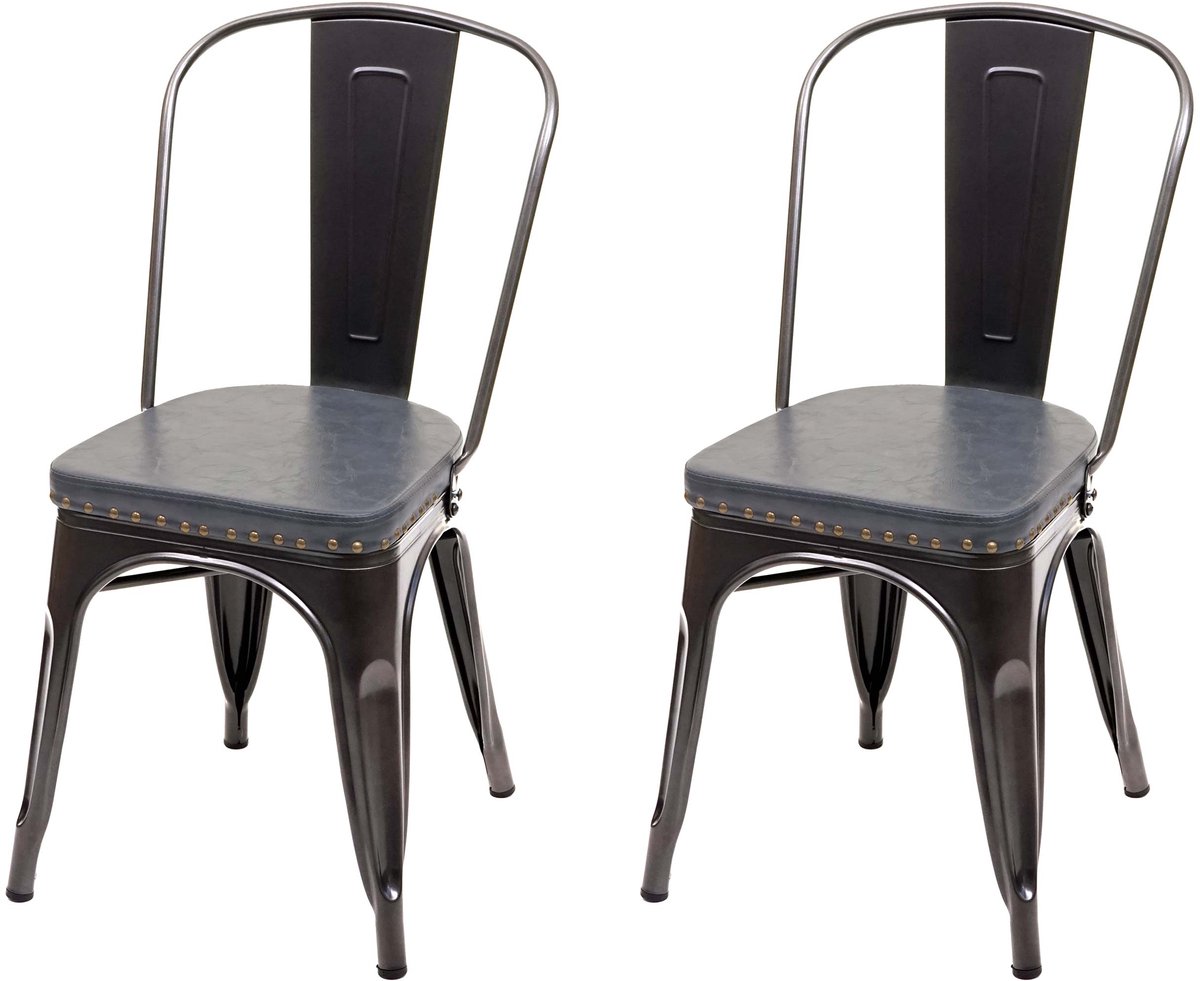 MCW Set van 2 eetkamerstoelen MCW-H10e, keukenstoel Chesterfield metaal imitatieleer industriële gastronomie ~ zwart-grijs