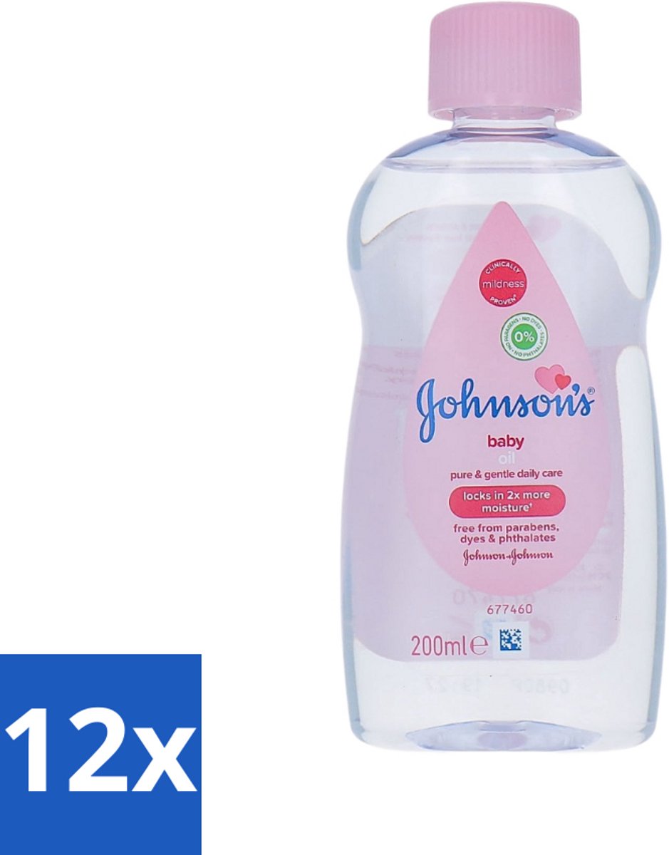 12 x Johnson's - Baby Olie - Puur & Zacht - 200 ml - Babyolie - Babyhuid Verzorging - Hydrateren - Zachte Huid - Babyhuid Bescherming