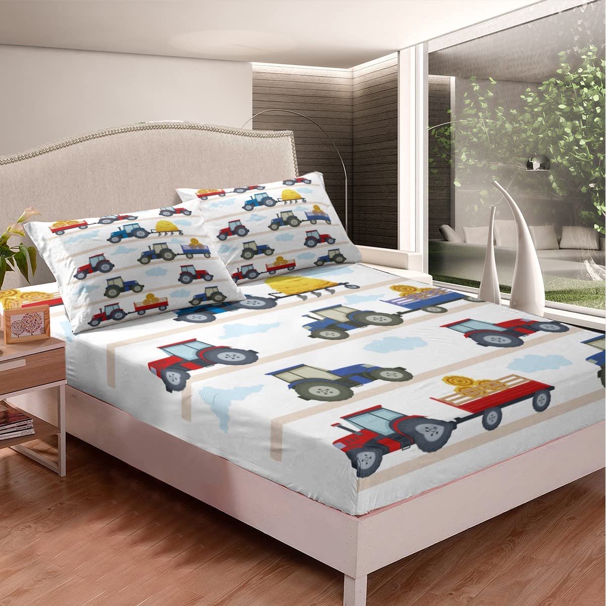 Azomor® Kindervriendelijk hoeslaken met voertuigenmotief voor een vrolijke slaapkamer