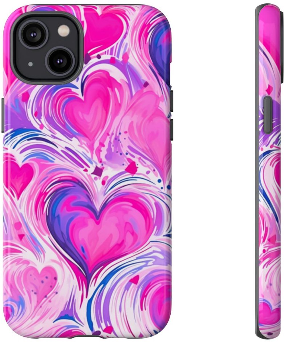 Roze en Paarse Hartjeswerveling – Telefoonhoesje Geschikt voor iPhone 14 Plus