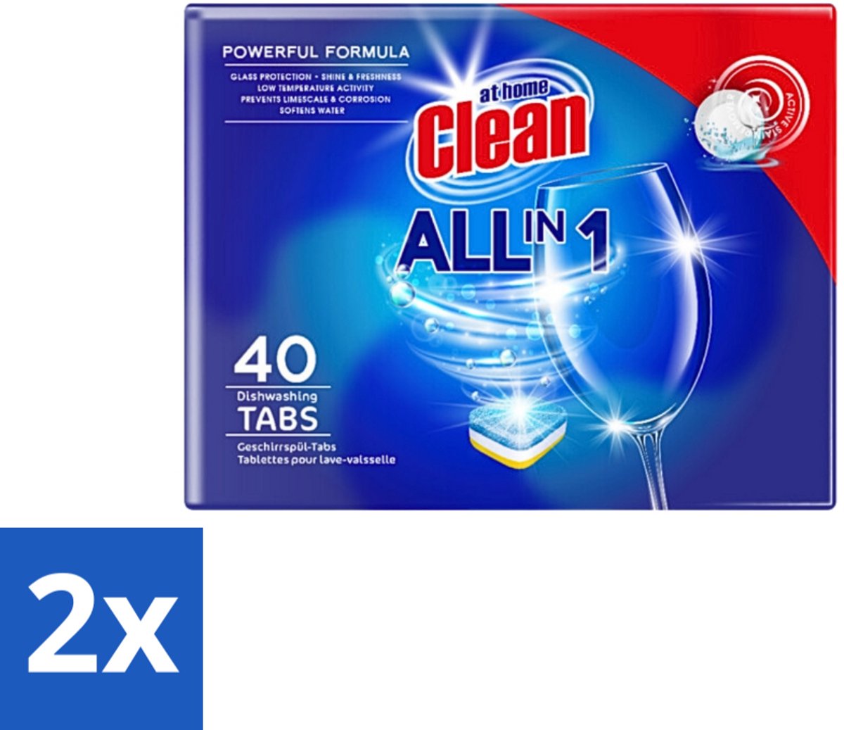 2 x At Home Vaatwastabletten All-in-1 40 stuks per verpakking - Vaatwastabletten - Vaatwassen - Vaatwasser - Vaat Schoonmaken - Vaatwasmiddel
