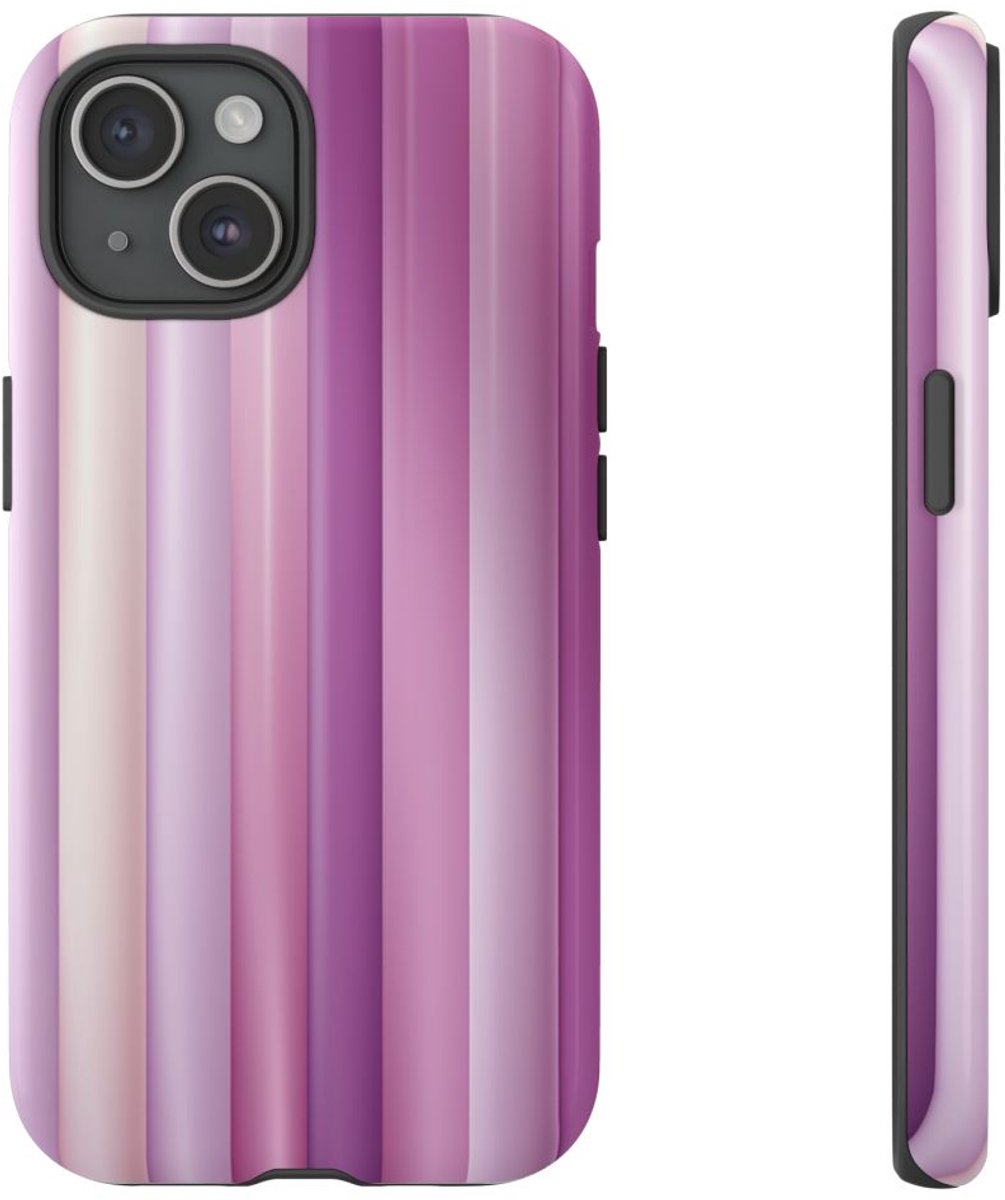 Paarse Verticale Strepen met Kleurverloop – Telefoonhoesje Geschikt voor iPhone 15
