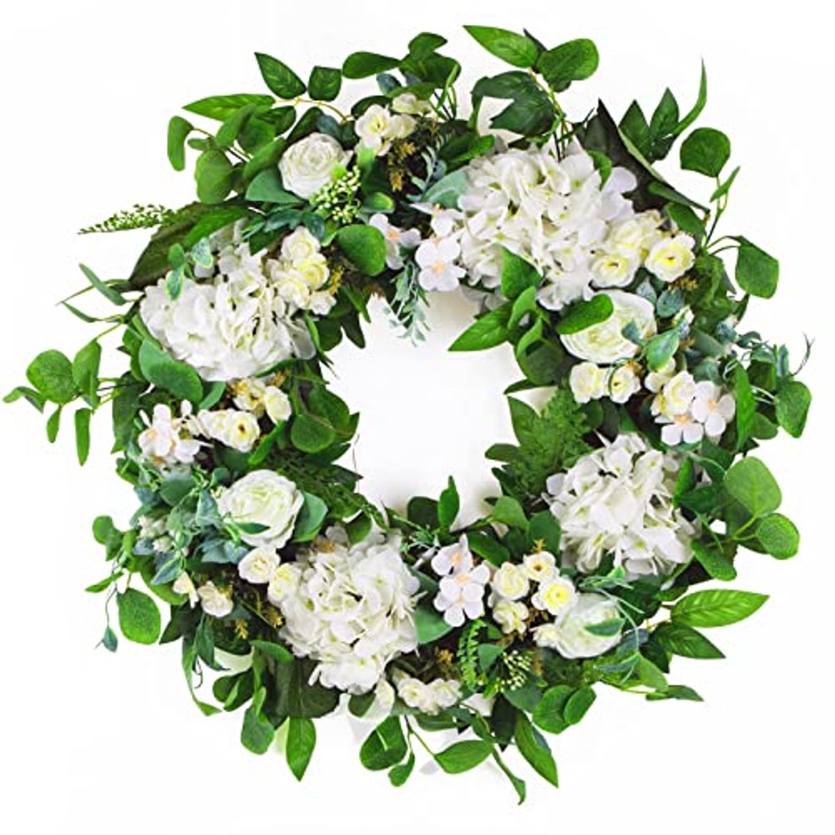 Lente en Zomer Krans 61 cm voor Voordeur - Kunstmatige Bloemen met Eucalyptus en Hortensia