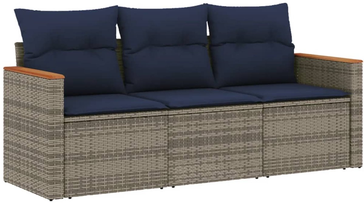 vidaXL - 3-delige - tuinbankset - met - kussens, - grijs - polyrotan