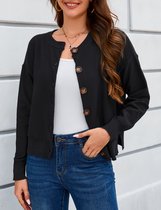 Aottori Gebreid vest voor dames, lang, elegant, cardigan, grof gebreid, lange mouwen, open voorkant, trui met knopen en zakken, voor herfst en winter, wit, S