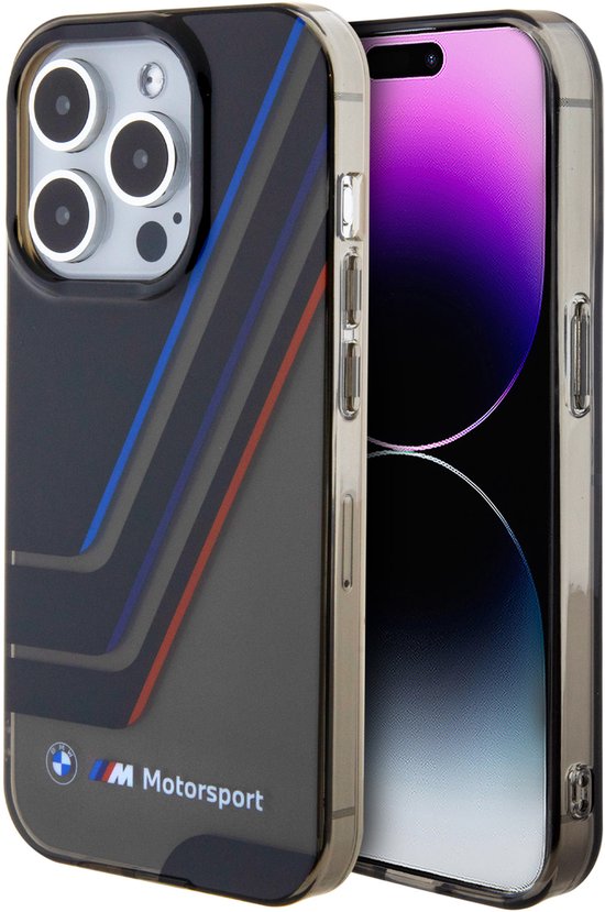 Coque arrière BMW - Noir translucide - iPhone 15 Pro - Absorbant les chocs - Compatible MagSafe