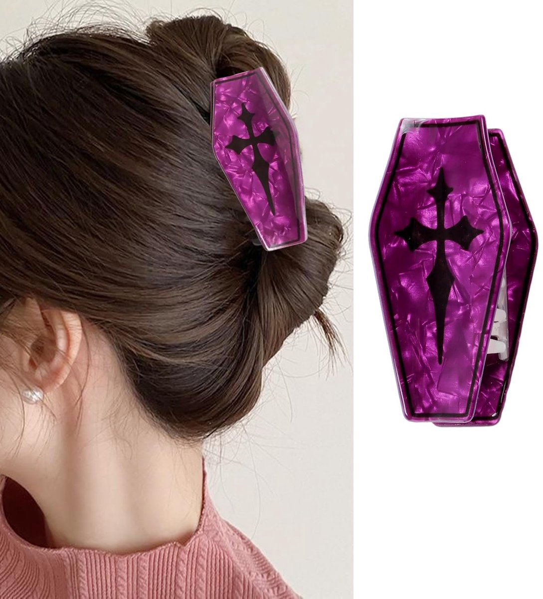 Daity Haarklemmen voor Halloween-kisten - haarklemmen van celluloseacetaat - antislip paarse haarklemmen voor kistjes - sterke - grappige Halloween-klemmen - haaraccessoires voor rollenspellen voor kostuumfeesten voor vrouwen