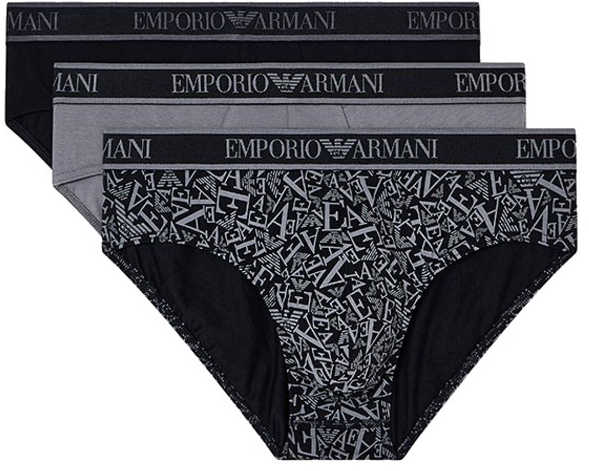 Armani Heren Slips – 3-pack met Logo zwart - grijs
