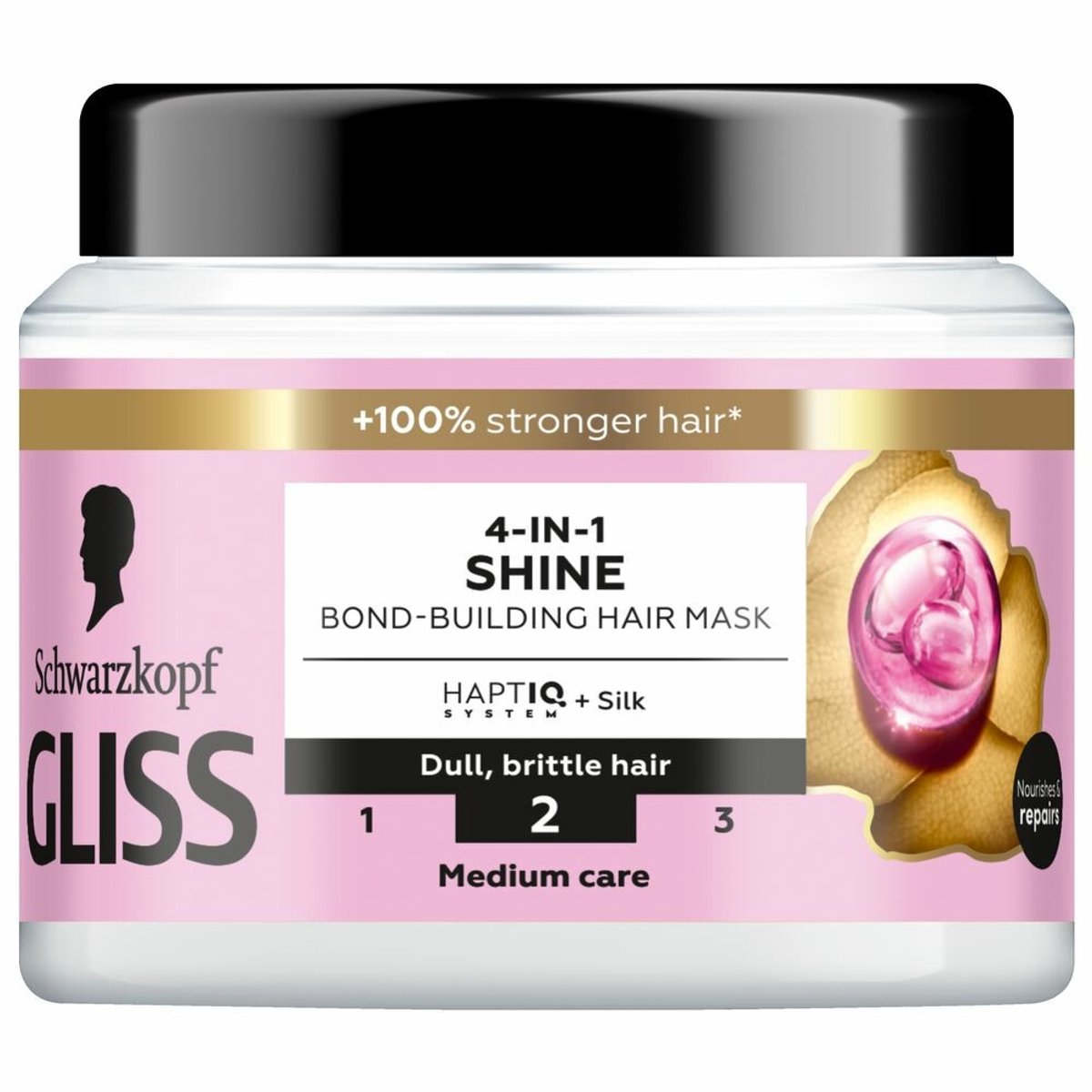 1 x Gliss - Haarmasker - 4in-1 Hair Mask - Voor Zijdezacht en Glanzend Haar - 400 ml - Haarmasker - Zijde - Glans - Haarherstel - Haarvoeding