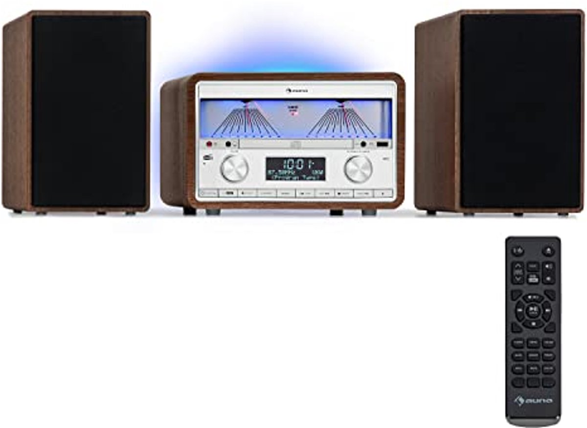 Auna DAB-radio-cd-speler voor thuis, FM/DAB/DAB+ radio met bluetooth en AUX, 25 W afneembare micro-luidspreker, lcd-display, afstandsbediening, MP3, USB en muziekstreaming, DAB-radio op netvoeding
