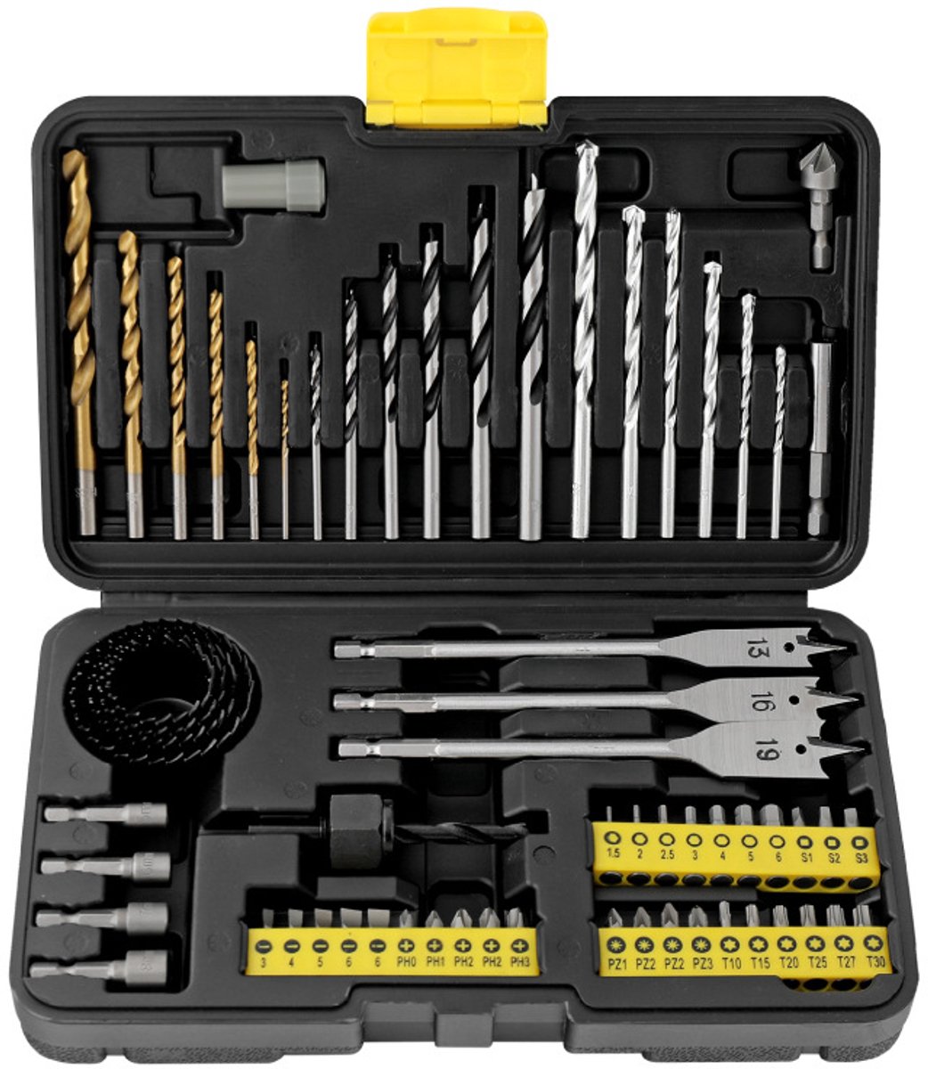 63-delige compacte multi-boorset met titanium gecoate bits
