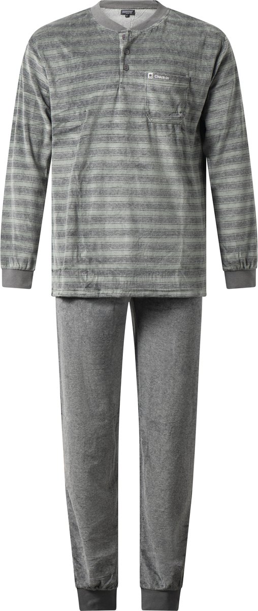 Outfitter - winter heren pyjama 451920 - warm velours - groen - maat L