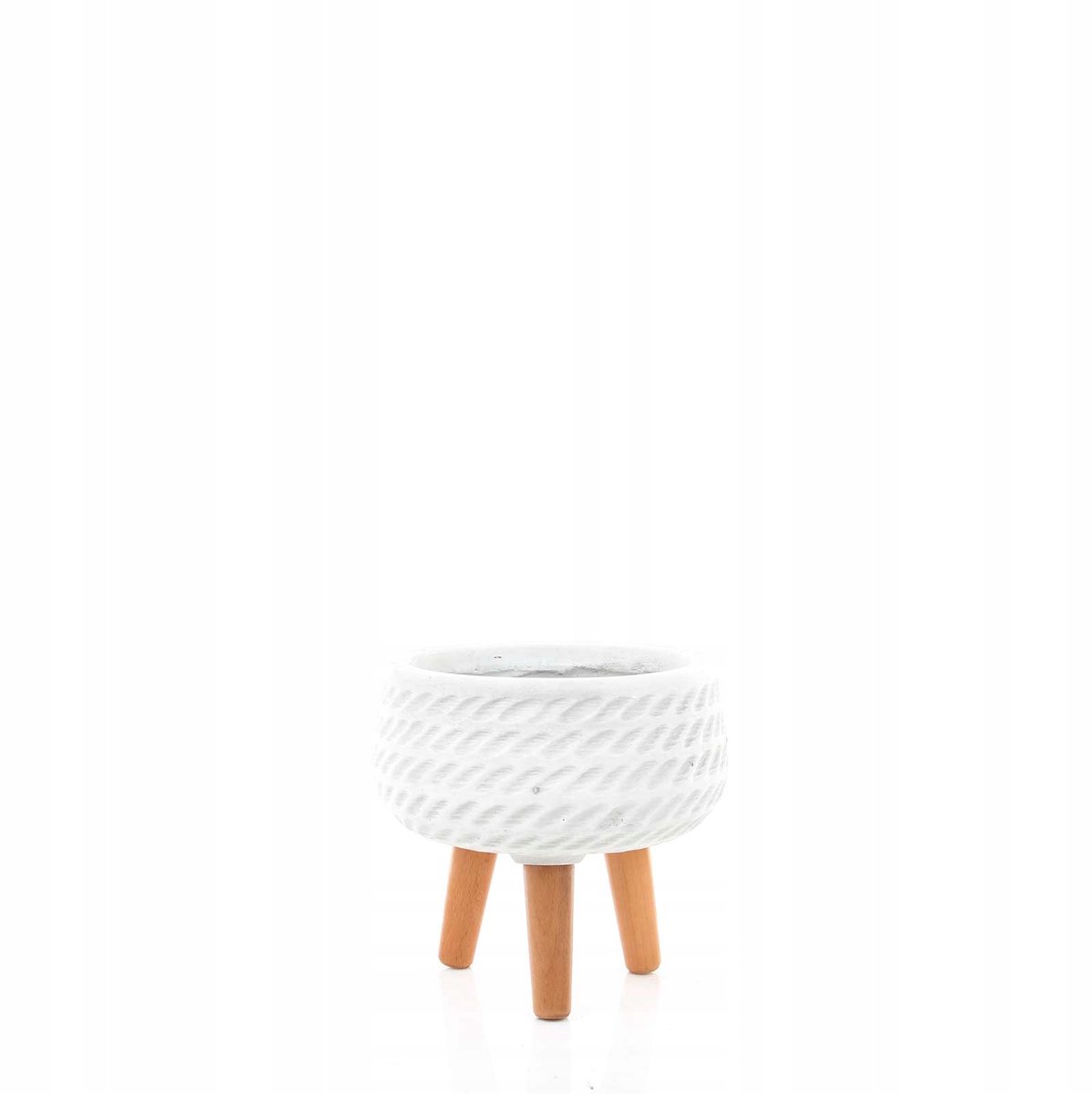 CORDA KOM 24/23 cm witte keramische pot met houten poten