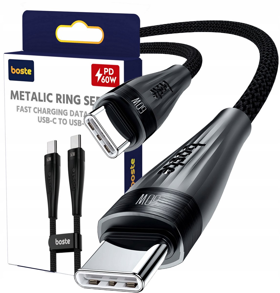 Boste USB-C Kabel 60W PD QC 4.0 Snel Laden 2m Zwart