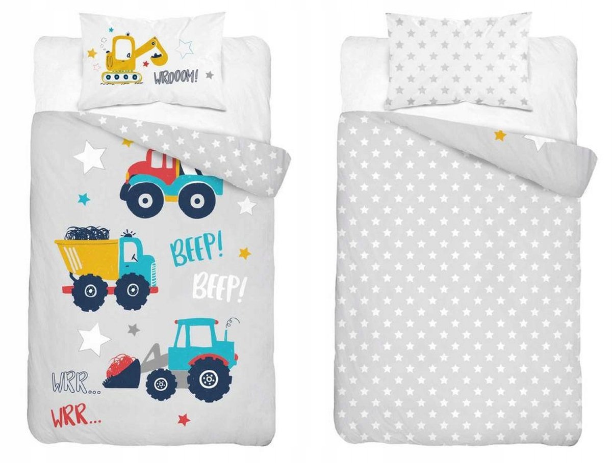 Kinderbeddengoed Bouwvoertuigen Grijs 90x120 cm - Katoen
