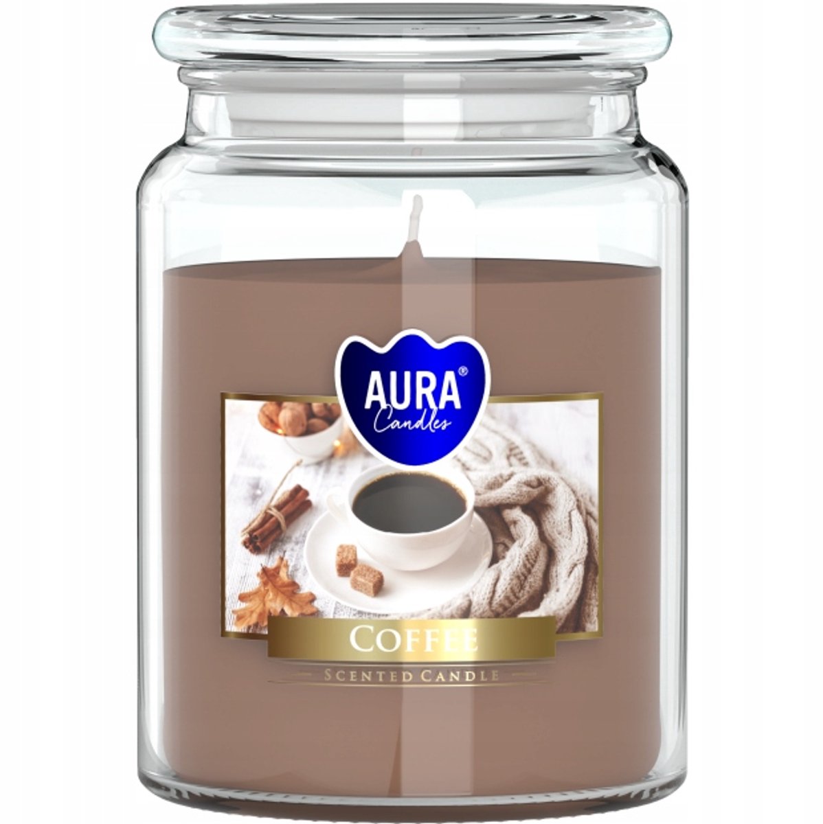 Bispol Aura Grote Geurkaars Glas - Koffie, 100u Brandduur, 500g