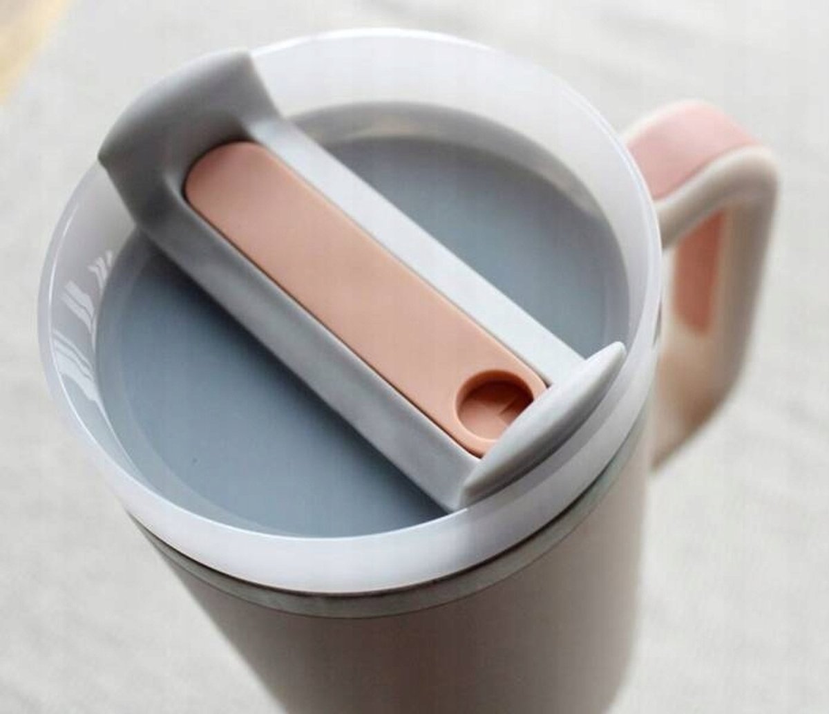 ECARLA Thermosbeker met Handvat en Rietje - 1000ml - Poederroze