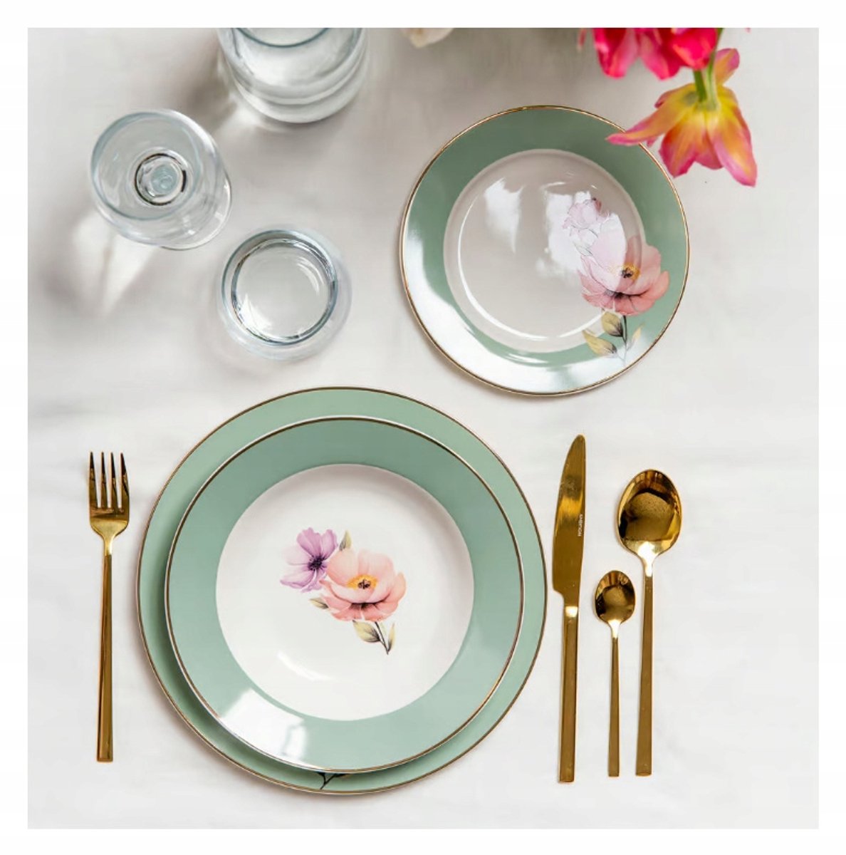Ambition Flores Diep Porseleinen Dinerbord Pastel Bloem 23cm