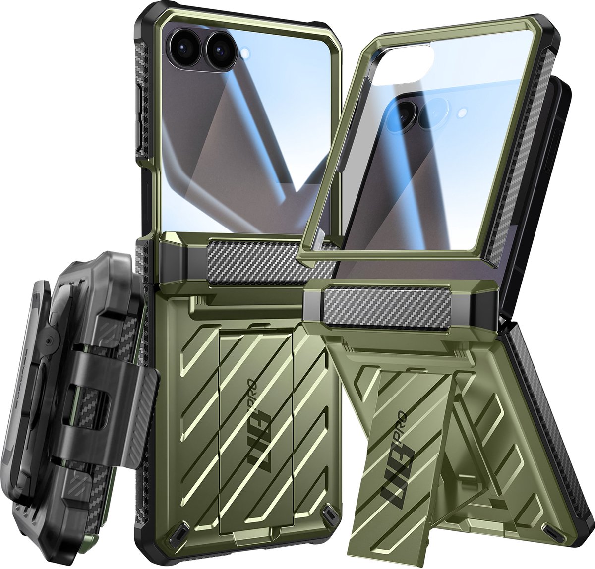 SUPCASE Hoesje Geschikt voor Samsung Galaxy Z Flip 7 - Unicorn Beetle Pro Case met Ingebouwde Screenprotector - Beschermhoes met Holster en Kickstand Groen