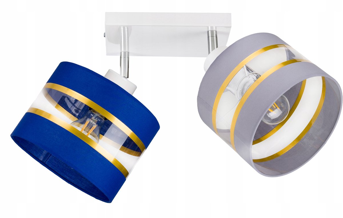 Verstelbare Plafondlamp met Stoffen Kap, Zwart met Gouden Streep, Ø 20cm