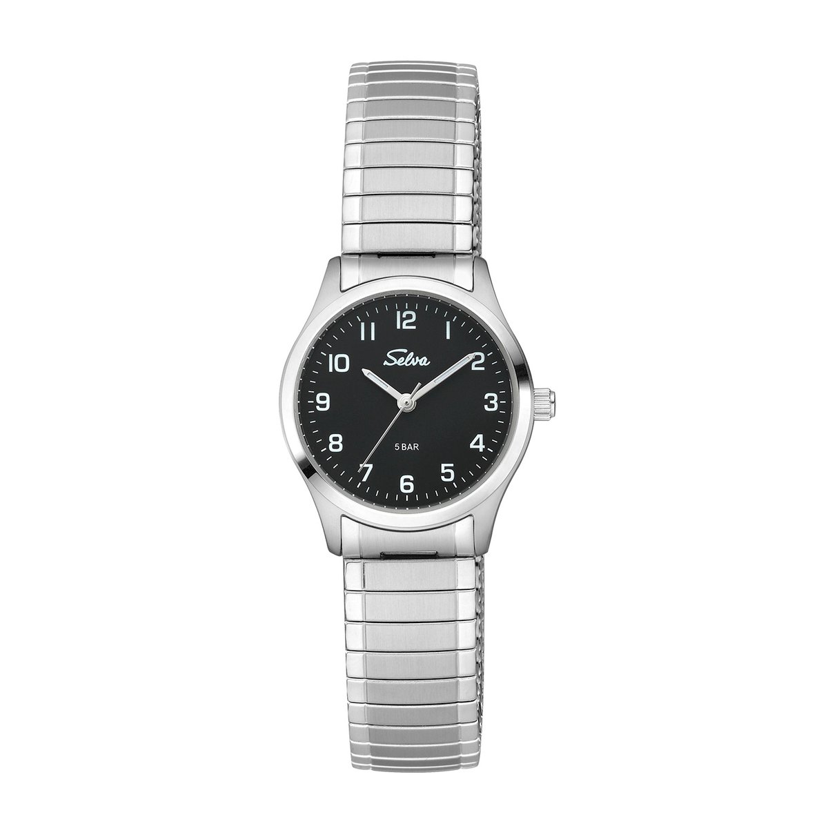 SELVA dames quartzhorloge, roestvrijstalen kast, flexibele roestvrijstalen band, 5 bar