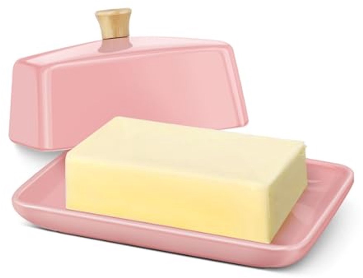 Roze Keramische Botervloot met Deksel - 7 Inch Breed voor Aanrecht