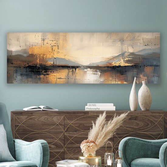 Tableau sur toile 180x60 cm - Décoration murale abstraite - Moderne - Beige - Esthétique - Or - Décoration murale salon - Décoration chambre - Accessoires de décoration - Peintures sur toile