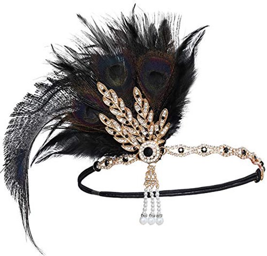BABEYOND Hoofdband met pauwenveer voor dames, jaren 20-stijl