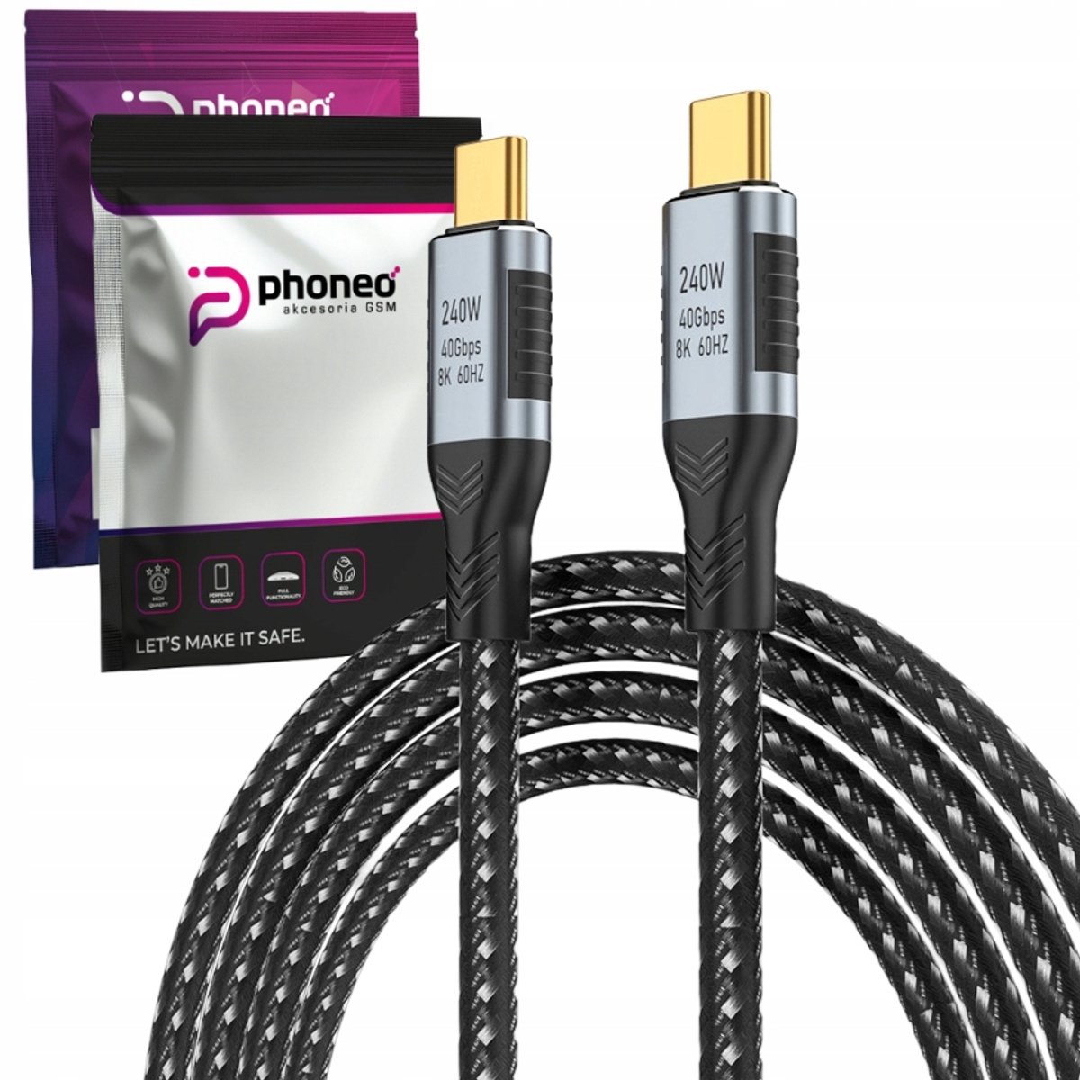 Versterkte USB-C naar USB-C Kabel 240W 40Gbps 100cm - Snel Laden & Data