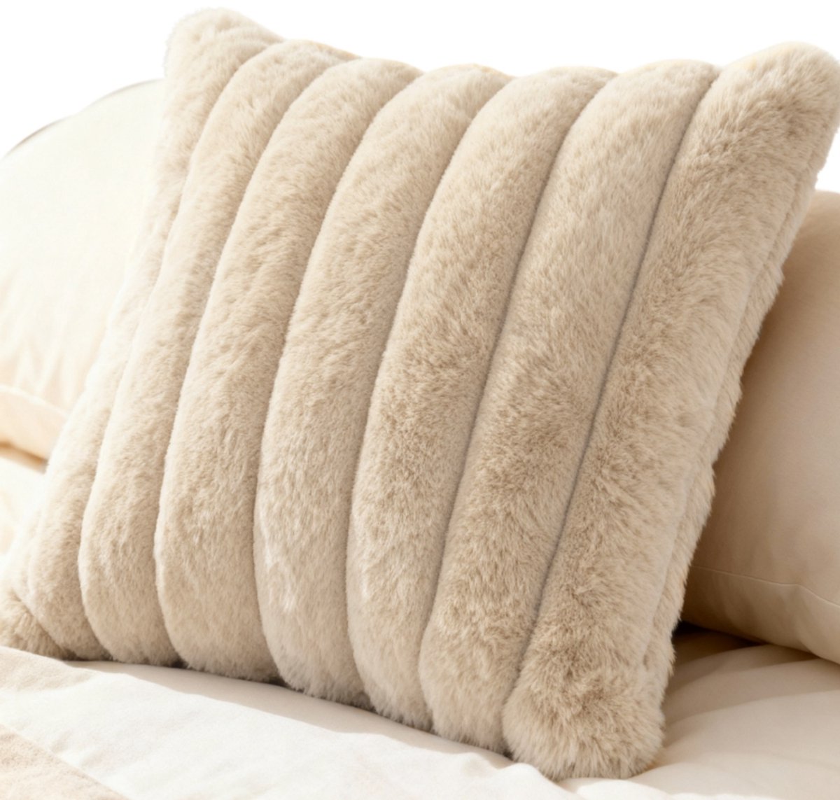 Luxe Bunny Sierkussenhoes 45x45cm - Zacht Pluche & Elegant Beige
