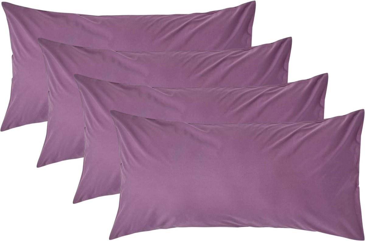Homescapes Kussensloop 50x90 cm Set van 4 – Paars – 100% Egyptisch Perkal Katoen – 200 TC