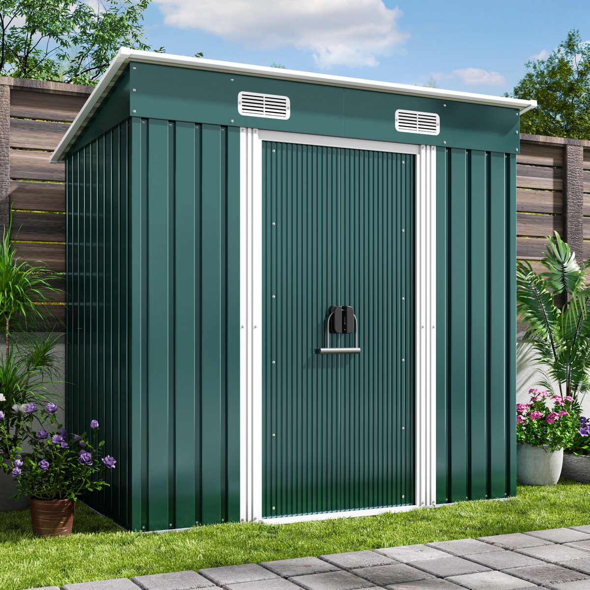 Xbro Tuinhuis – Metalen Gereedschapsschuur – Weerbestendige Tuinberging –Voor Achtertuin, Terras en Grasveld – 194x121x183 cm – Groen