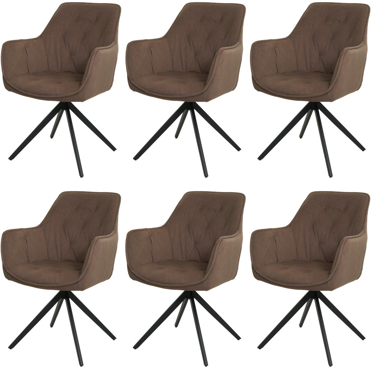 Set van 6 eetkamerstoelen MCW-L80, keukenstoel Gestoffeerde stoel Stoel met armleuningen, draaibaar, metaal Stof/textiel ~ bruin