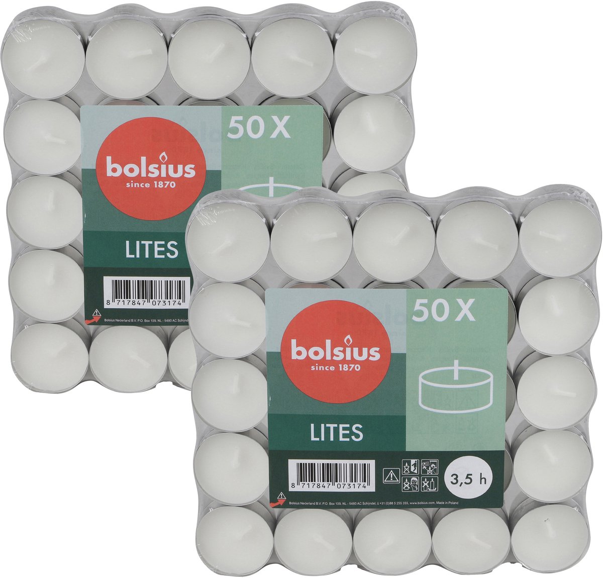 Bolsius Waxinelichtjes - 100x stuks - 3,5 branduren - kaarsjes - lichtjes Wit