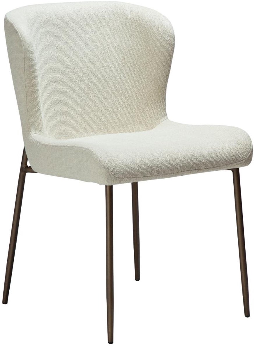 Glam Dan-Form eetkamerstoel bouclé wit.