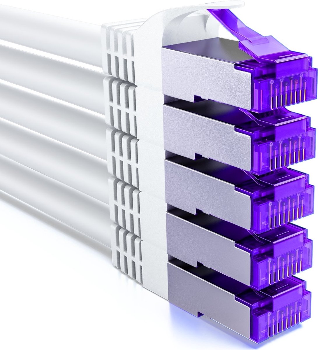 CAT7 Netwerkkabel 0,5m - 10 Gigabit RJ45 Patchkabel - Wit (Set van 5)