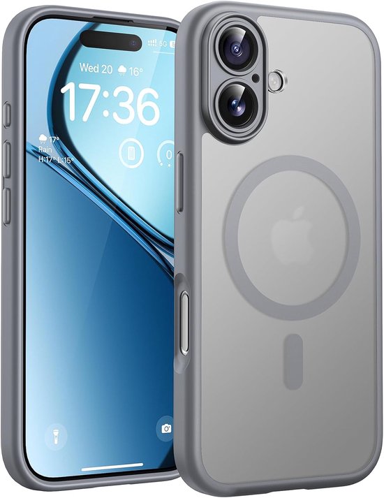 Hoesje Geschikt voor iPhone 17 - Geschikt voor MagSafe Telefoonhoesje - Grijs - Casemania Matte Armor Magnetische Back Cover - Val/Stoot Bescherming met Camera Protection