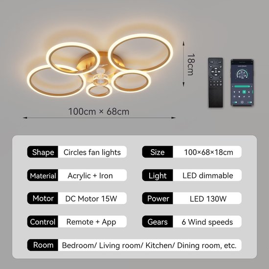 OTREN Led-plafondlamp voor de woonkamer, dimbaar, modern, 3000-6500 K, led- plafondlamp, met afstandsbediening en app-bediening, timerfunctie, plafondlamp bloem, voor keuken en slaapkamer
