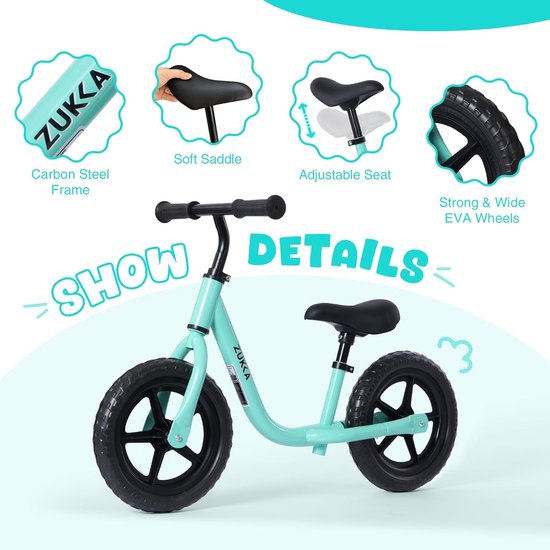 Loopfiets voor meisjes met 12 inch wielen - verstelbaar stuur en zadel, ideaal voor kinderen van 2 tot 5 jaar van Merkloos — afbeelding 3