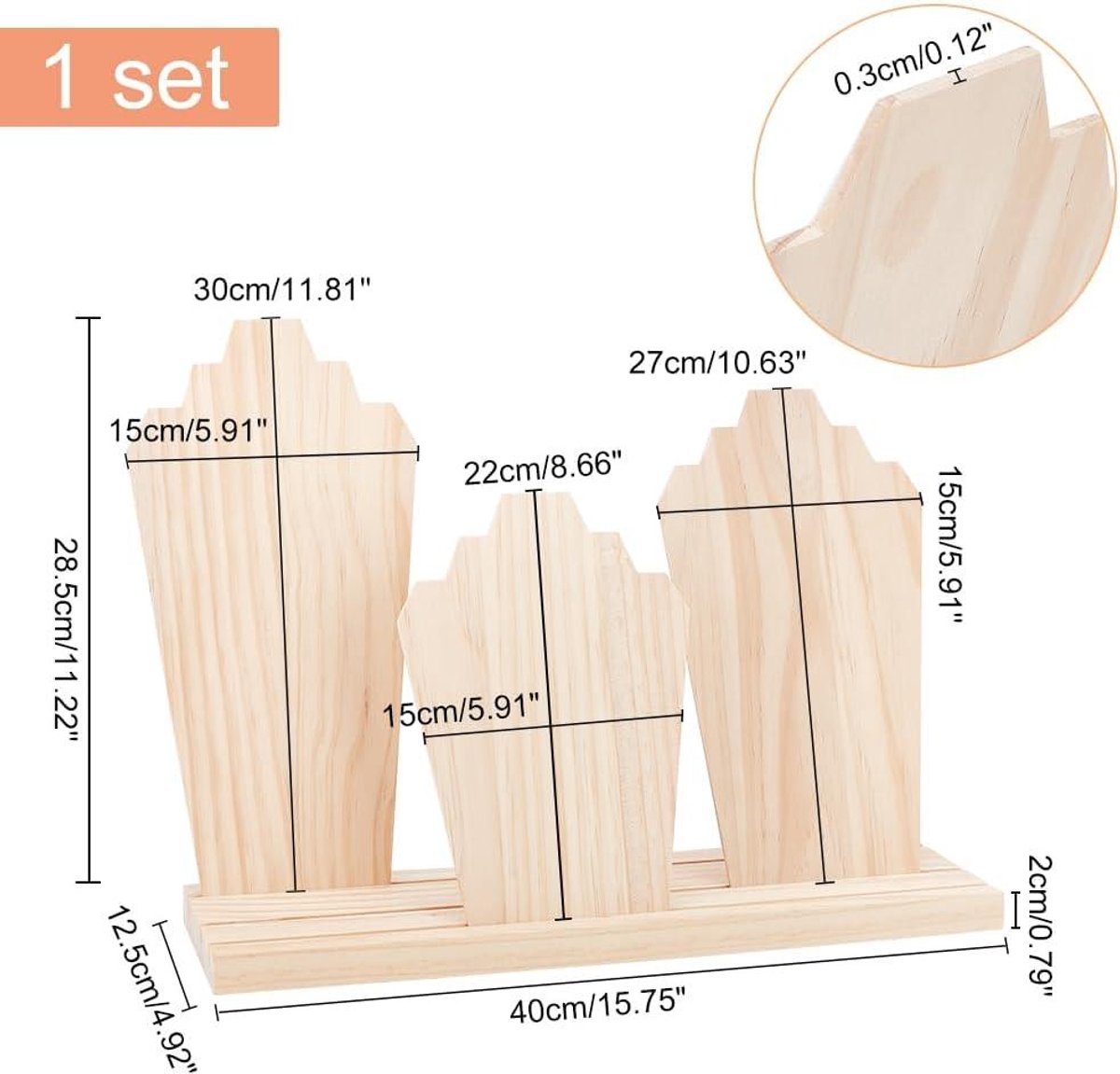 FINGERINSPIRE Onbehandeld houten bord, 15,5 x 12,7 x 1,7 cm, gebleekte