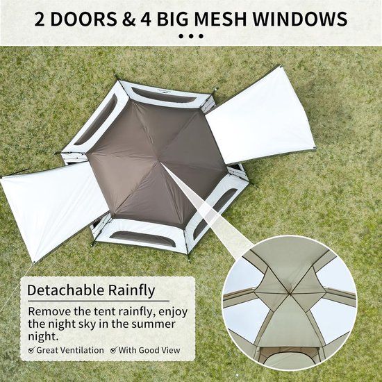 Pop-up Campingtent - 4 Persoon Automatisch - Eenvoudig Opzetten - Waterdicht - Winddicht - UV-bescherming - Familie Camping - Tuin - Buiten kamperen voor beginners van Merkloos — afbeelding 3