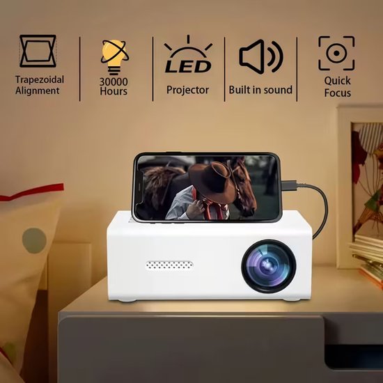 Mini HD‑Projector met Afstandsbediening – Ingebouwde Speakers – Zakmodel
